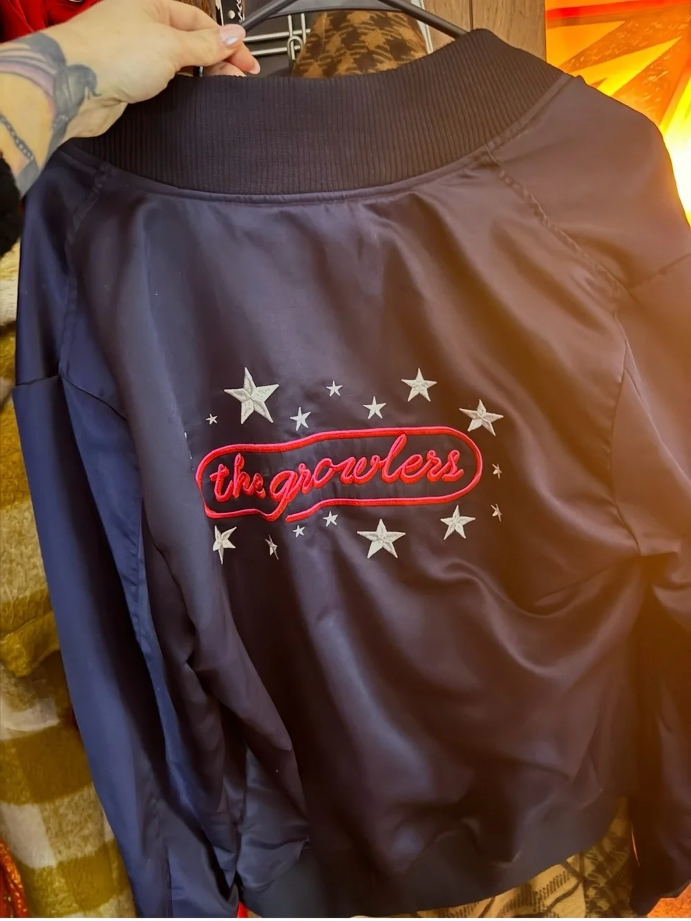 The Growlers City Club Embroidered Star Bomber Jacket - Navy & Red - Picture 2 of 3